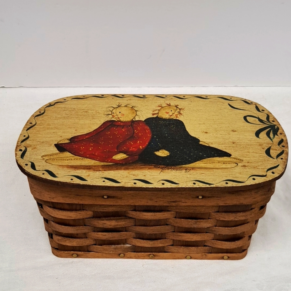 Handmade primitive -style woven wood basket
